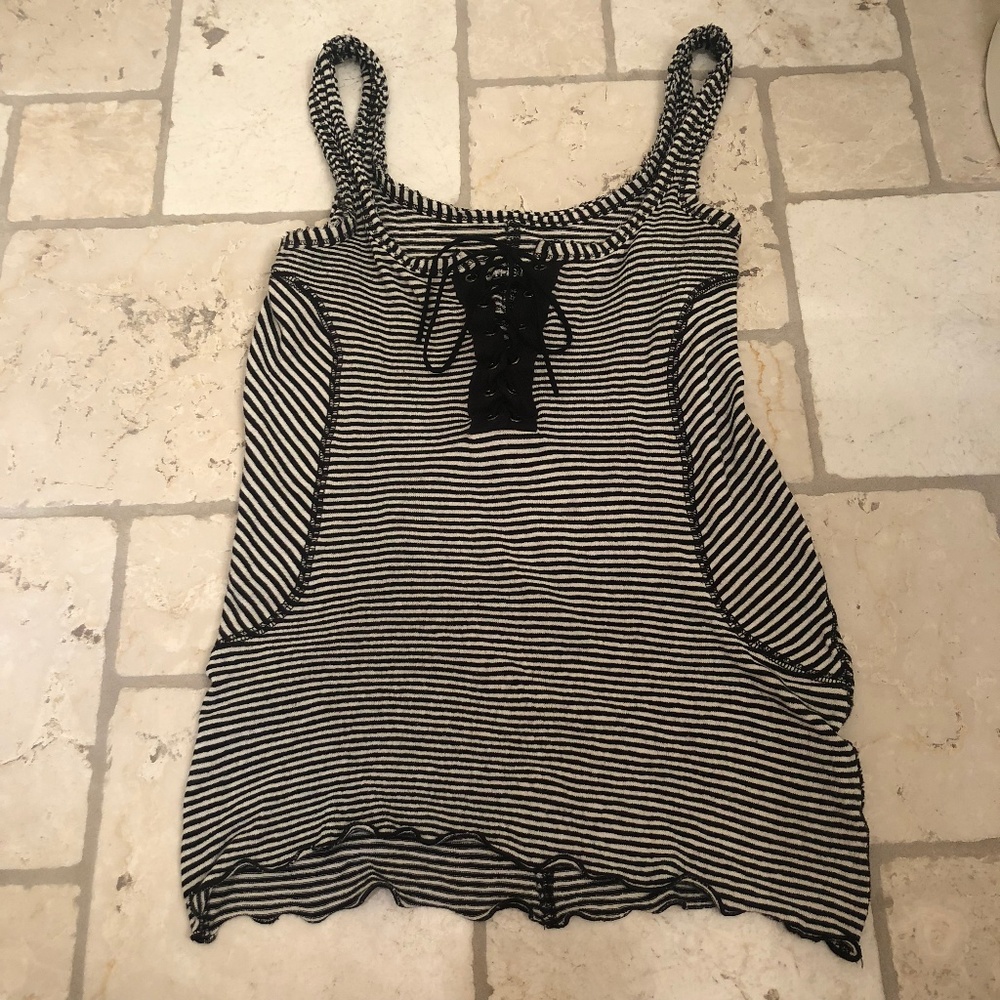 Lace up Striped Tank top